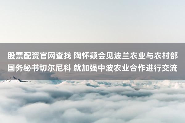 股票配资官网查找 陶怀颖会见波兰农业与农村部国务秘书切尔尼科 就加强中波农业合作进行交流