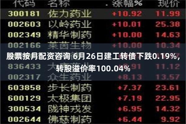 股票按月配资咨询 6月26日建工转债下跌0.19%，转股溢价率100.04%